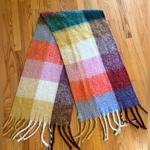 Marine Layer Blanket Scarf Colorful Plaid Scarf with Fringe NEW